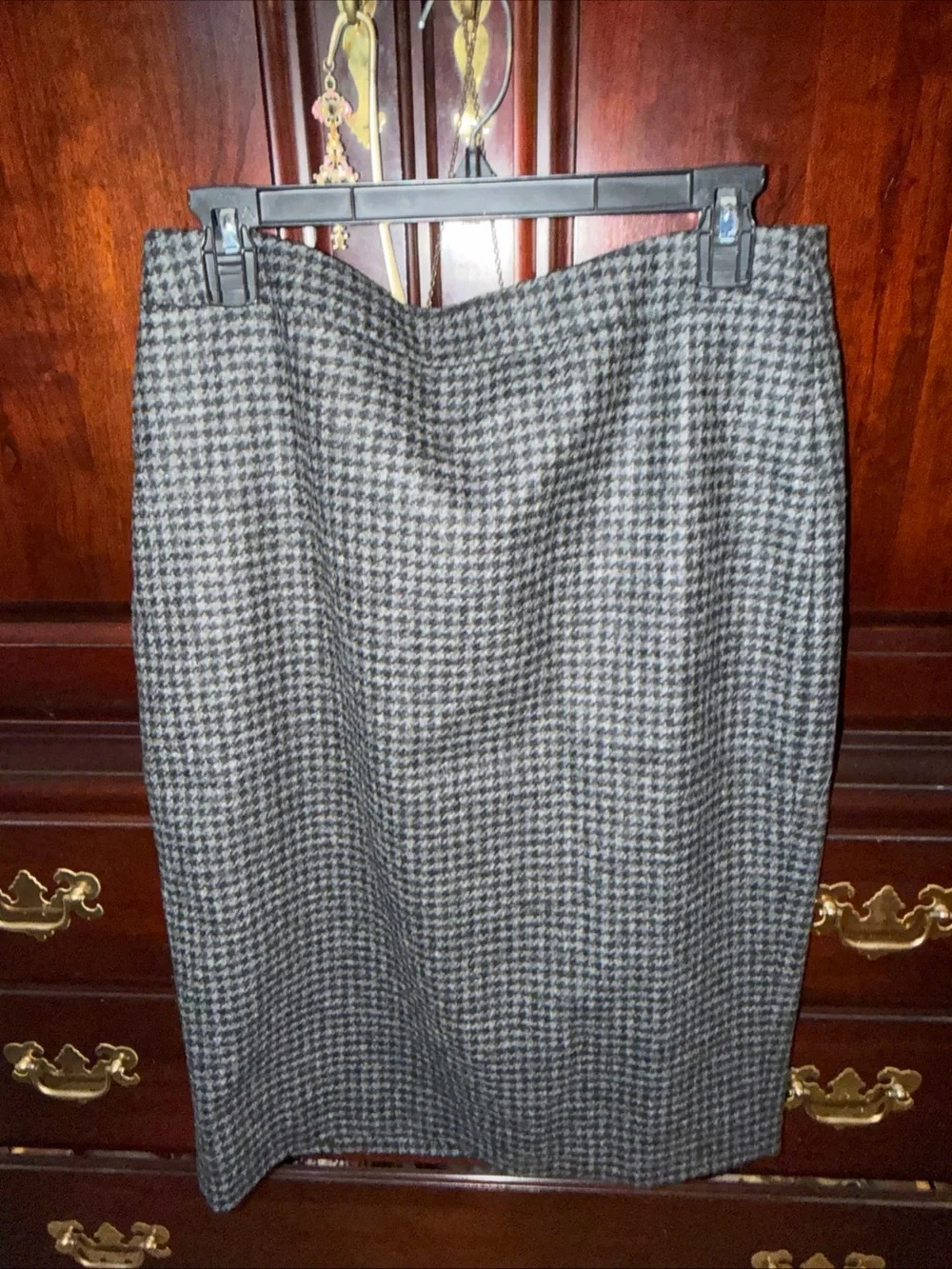 J. Crew Black and Gray Houndstooth Pencil Skirt